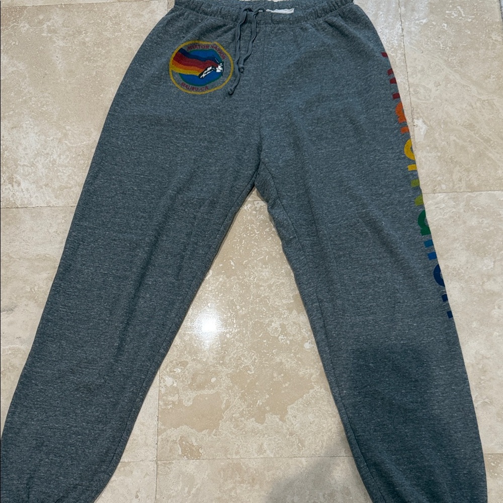 Aviator Nation Gray Sweatpants with Rainbow Stripes